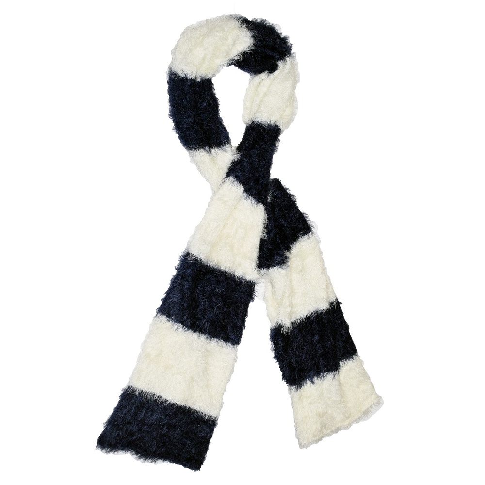 Aerie Navy and White Stripped Fuzzy Scarf